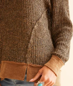BKE Pieced Raw Edge Pullover Brown Best