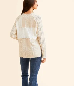 Tops | BKE Pieced Raw Edge Top Cream