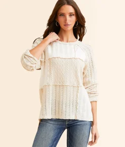 Tops | BKE Pieced Raw Edge Top Cream