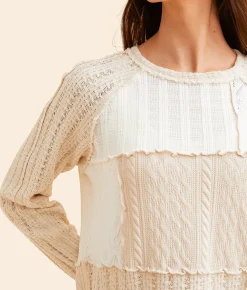 Tops | BKE Pieced Raw Edge Top Cream