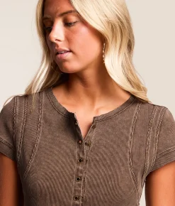 Gilded Intent Pieced Raw Edge Washed Top French Roast Clearance