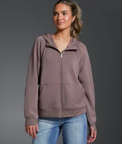 Buckle Black Pieced Rib Knit Hoodie Deep Taupe Online