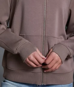Buckle Black Pieced Rib Knit Hoodie Deep Taupe Online