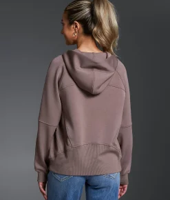 Buckle Black Pieced Rib Knit Hoodie Deep Taupe Online