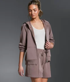 Tops | Buckle Black Pieced Rib Knit Hoodie Deep Taupe