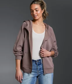 Tops | Buckle Black Pieced Rib Knit Hoodie Deep Taupe