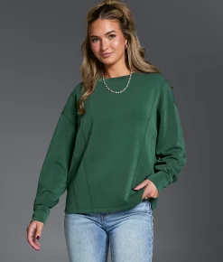 Buckle Black Pieced Seam Pullover Cilantro
