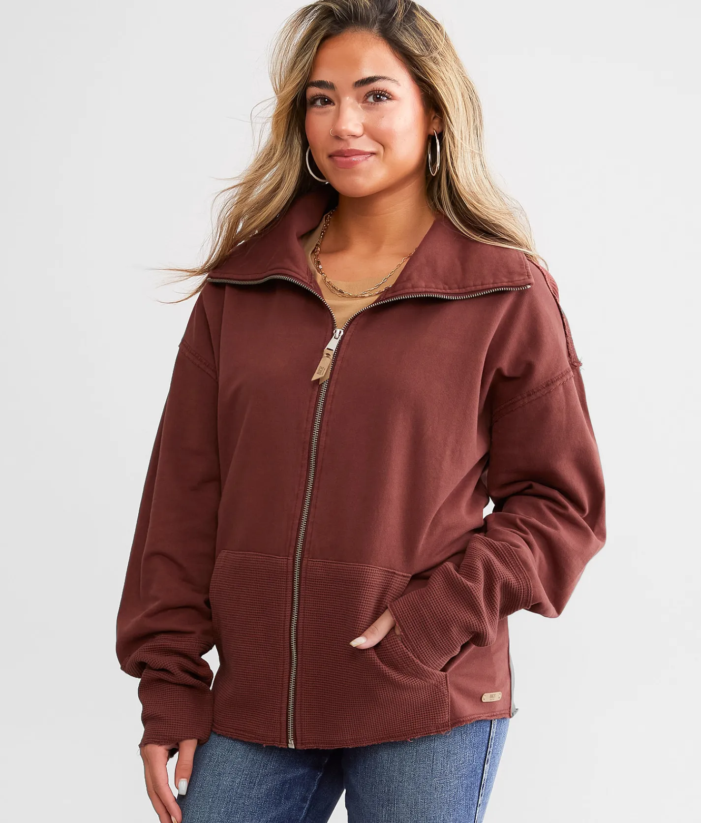 BKE Pieced Shawl Neck Cardigan Hot Chocolate New