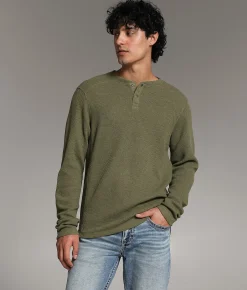 Tops | BKE Pieced Snap Henley Olive
