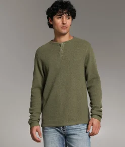 Tops | BKE Pieced Snap Henley Olive