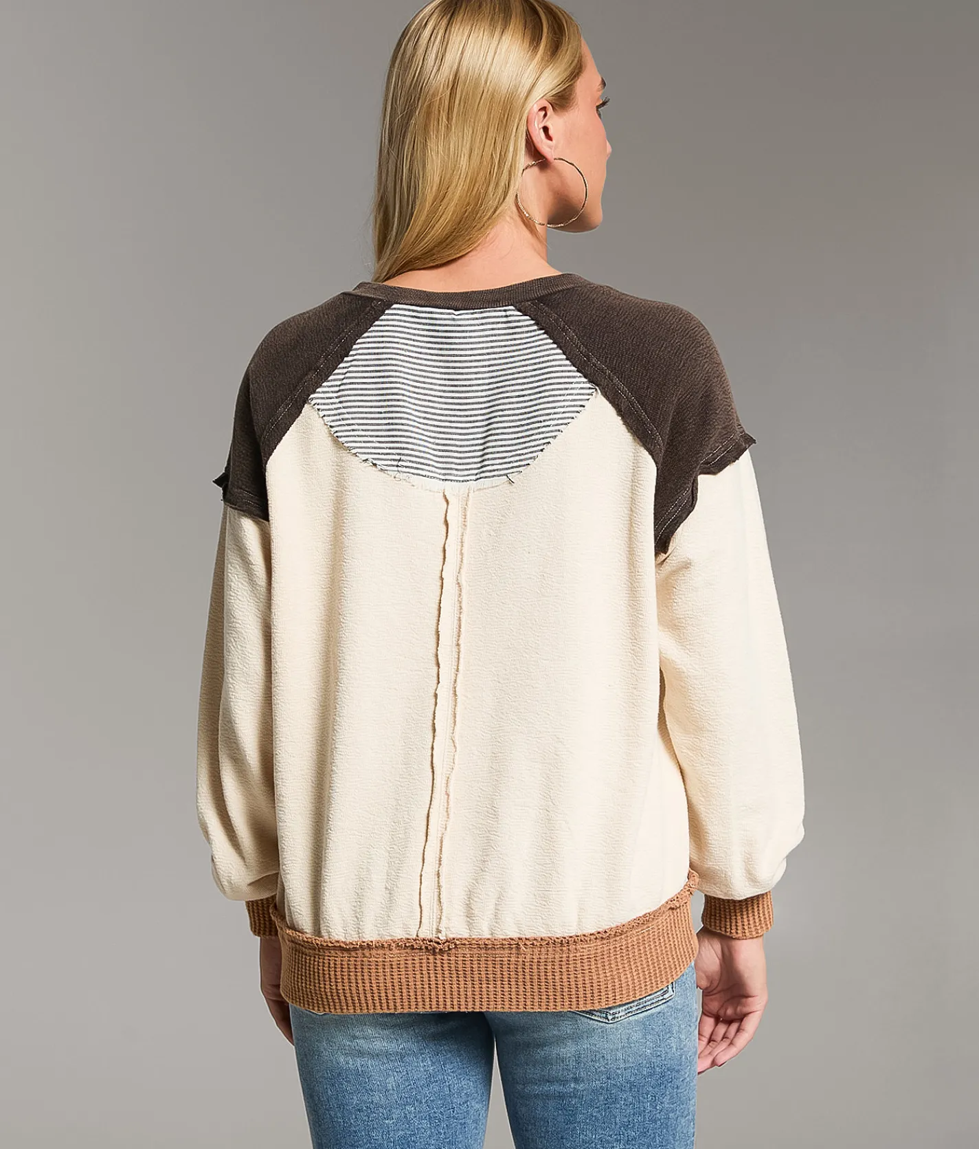 BKE Pieced Stripe Oversized Henley Pullover Black White Sale