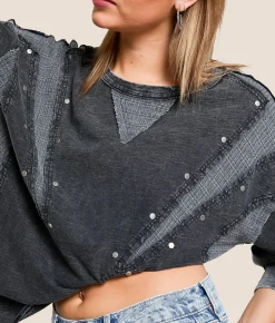 Gilded Intent Pieced Stud Top Washed Black New