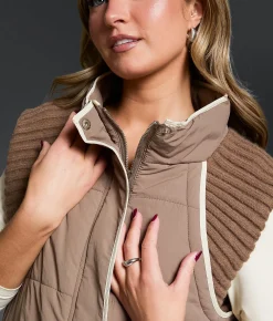 Buckle Black Pieced Sweater Puffer Vest Dark Taupe Outlet