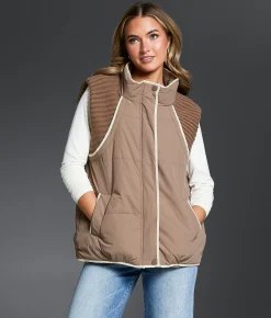 Buckle Black Pieced Sweater Puffer Vest Dark Taupe Outlet
