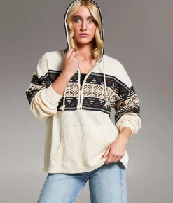 Tops | BKE Pieced Sweater Waffle Knit Hoodie Beige