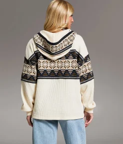 Tops | BKE Pieced Sweater Waffle Knit Hoodie Beige