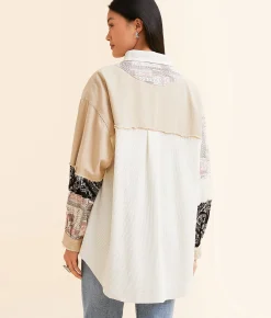 Tops | POL Pieced Thermal Oversized Shirt Cream Beige