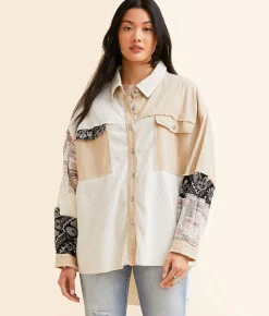 Tops | POL Pieced Thermal Oversized Shirt Cream Beige