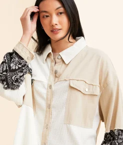Tops | POL Pieced Thermal Oversized Shirt Cream Beige