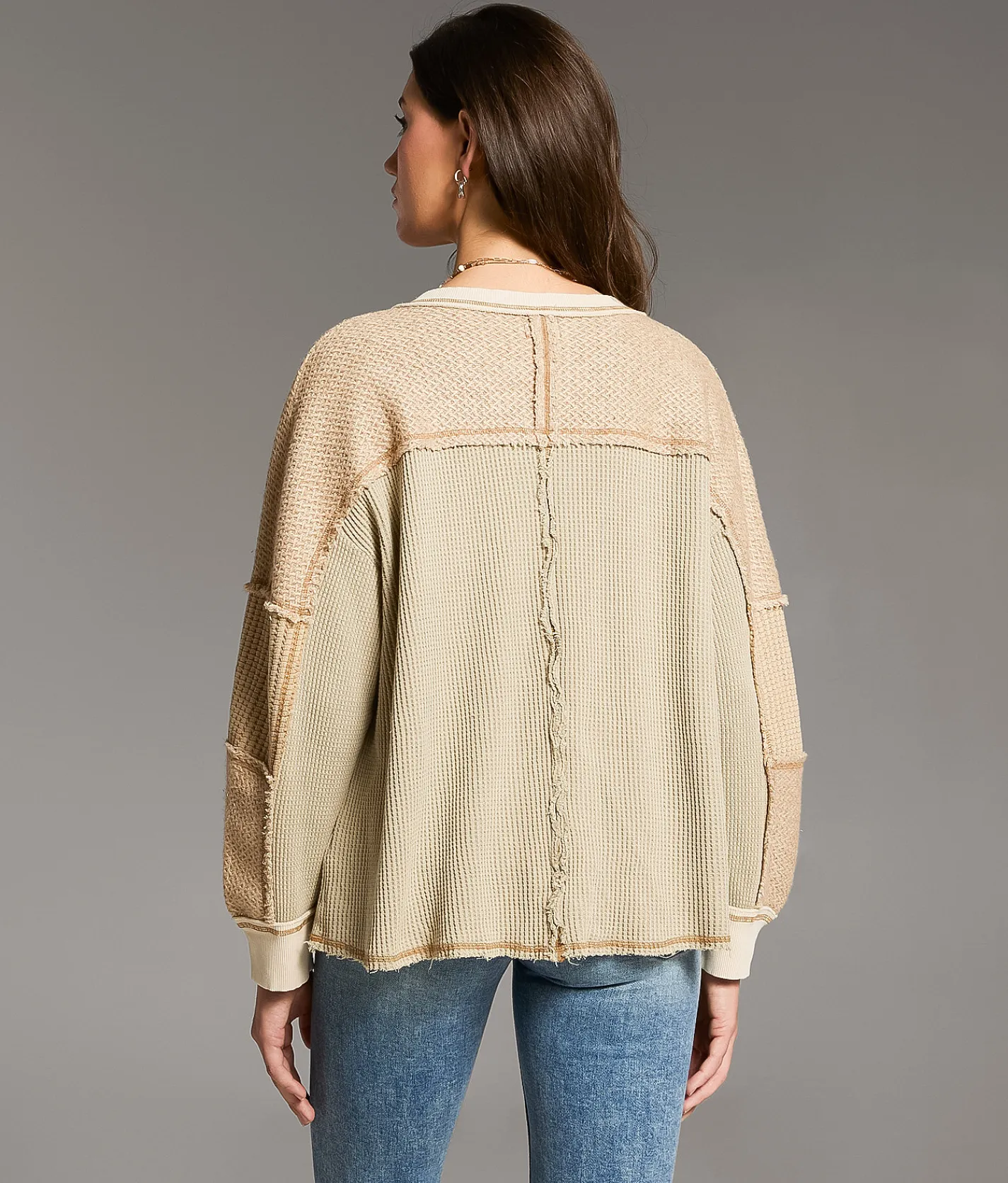 Tops | BKE Pieced Waffle Knit Henley Cobblestone