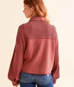 Tops|Coats & Jackets | BKE Pieced Waffle Knit Shacket Earth Red