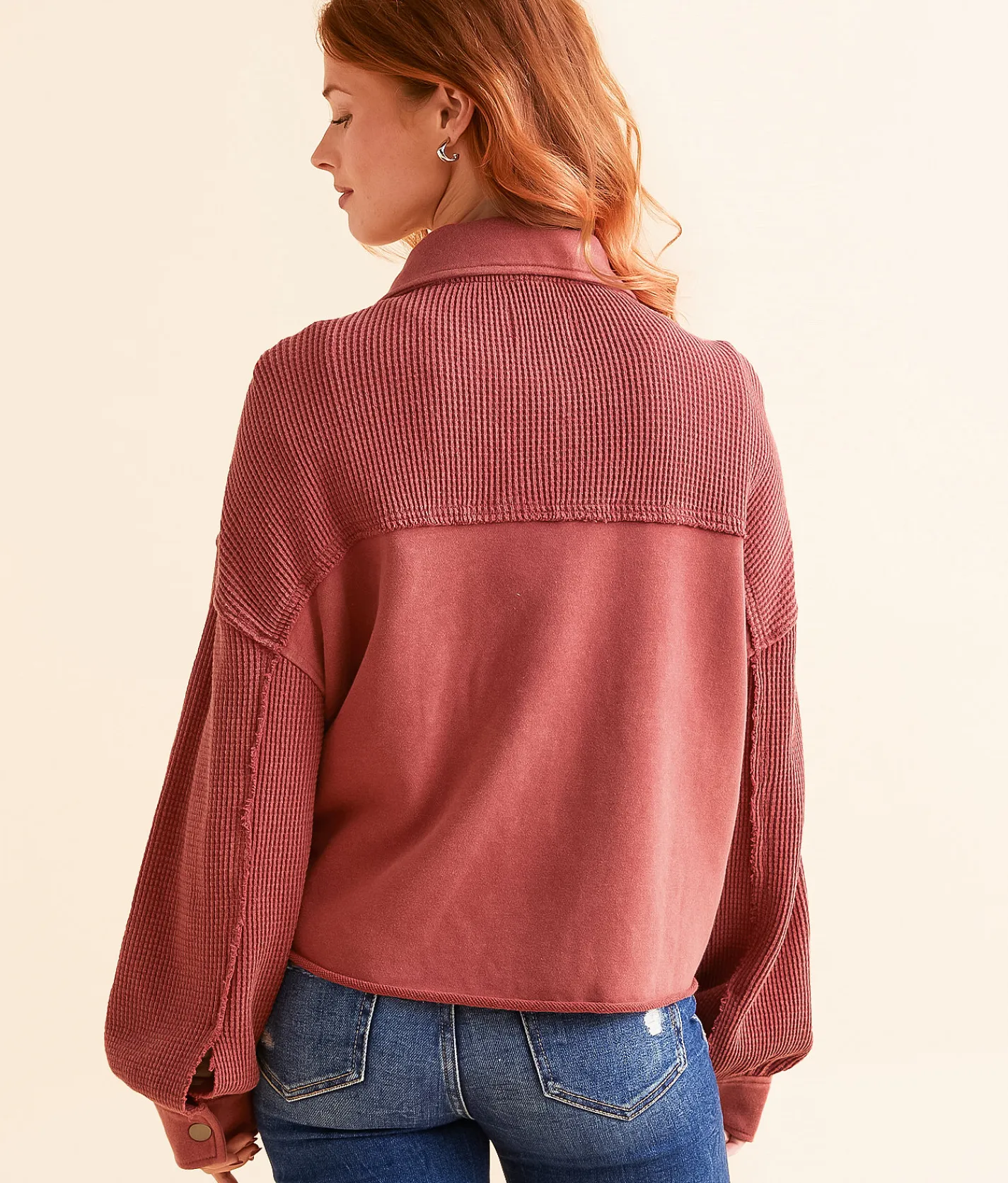 Tops|Coats & Jackets | BKE Pieced Waffle Knit Shacket Earth Red