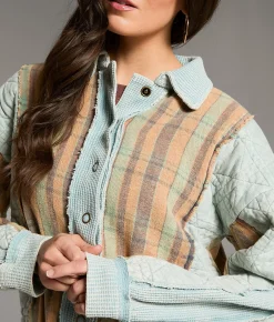 BKE Pieced Waffle Knit Striped Shacket Abyss Best