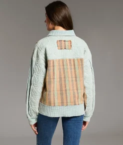 BKE Pieced Waffle Knit Striped Shacket Abyss Best