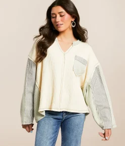 Tops | POL Pieced Waffle Knit Top Cream