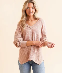 Tops | BKE Pieced Waffle Knit Top Burlwood