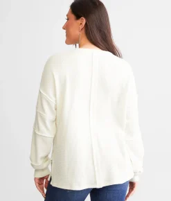 BKE Pieced Waffle Knit Top Apple Butter Outlet