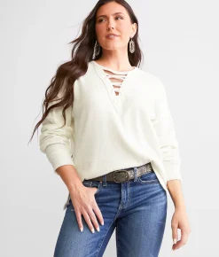 BKE Pieced Waffle Knit Top Apple Butter Outlet
