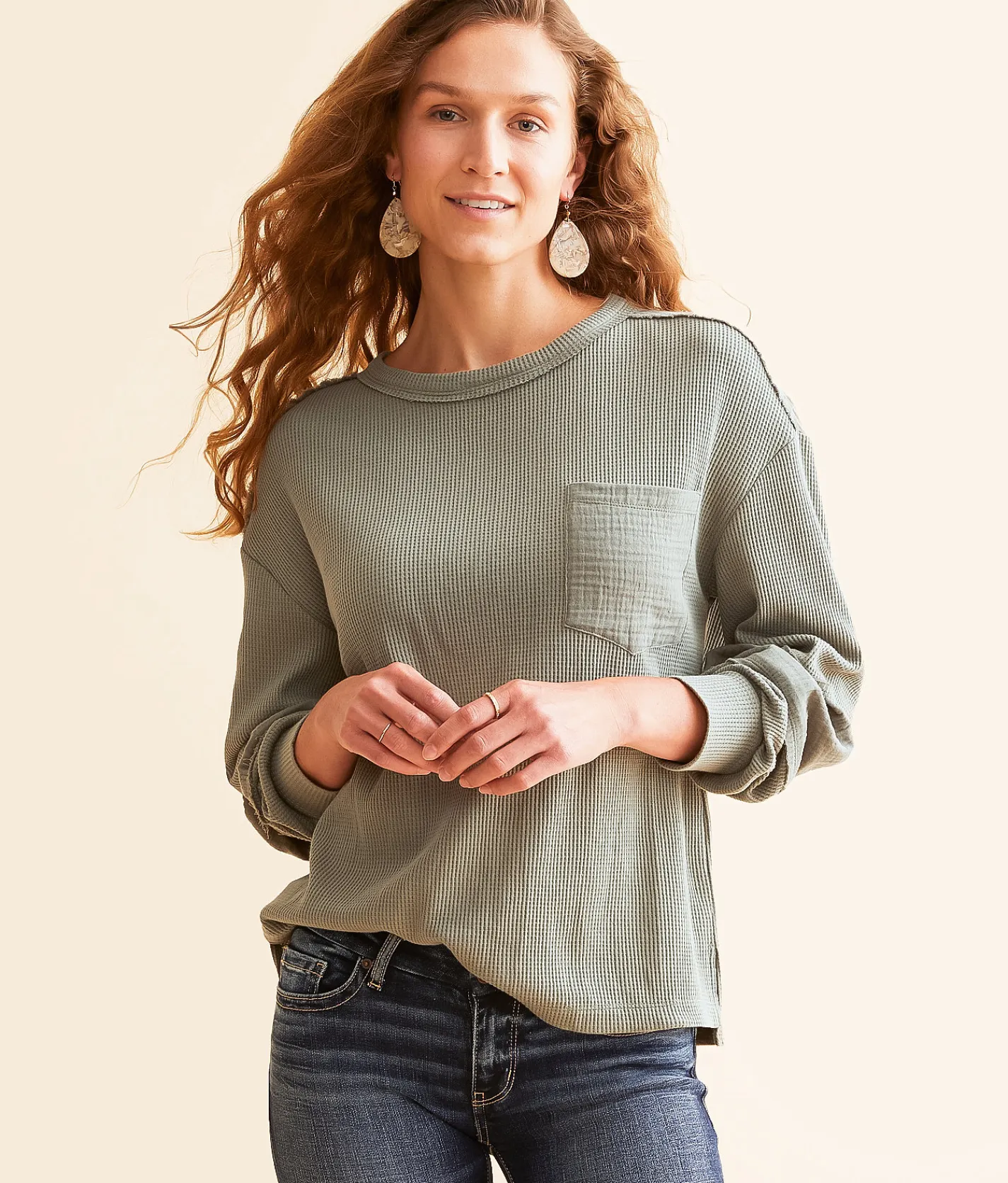 Tops | BKE Pieced Waffle Knit Top Vetiver