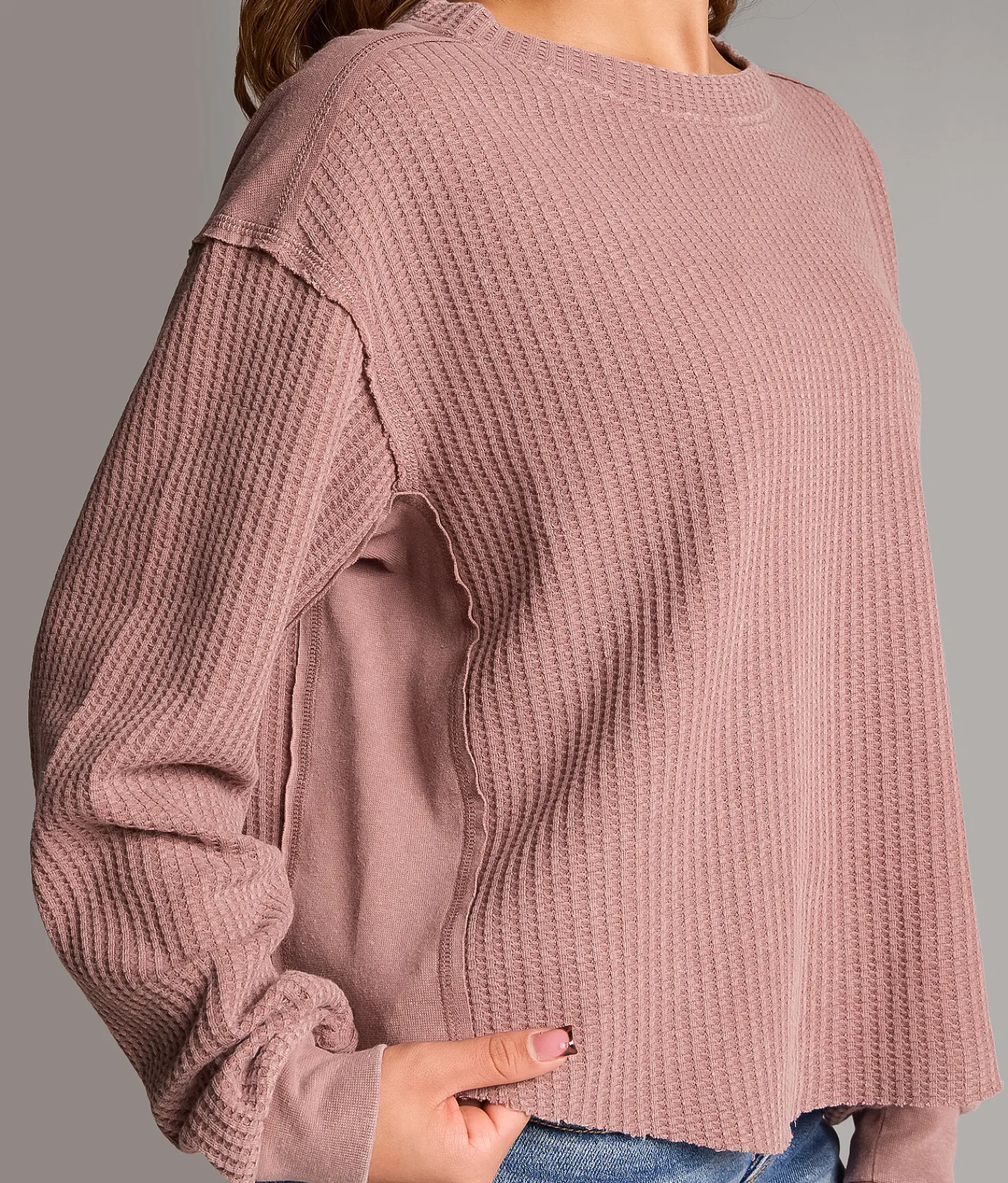 BKE Pieced Waffle Knit Top Rose Taupe Sale