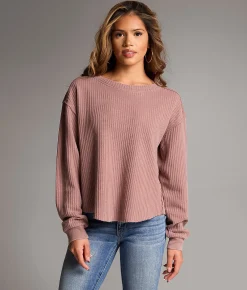 BKE Pieced Waffle Knit Top Rose Taupe Sale