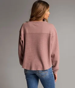 BKE Pieced Waffle Knit Top Rose Taupe Sale