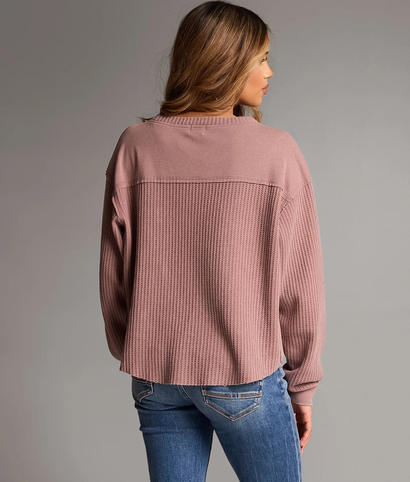 BKE Pieced Waffle Knit Top Rose Taupe Sale