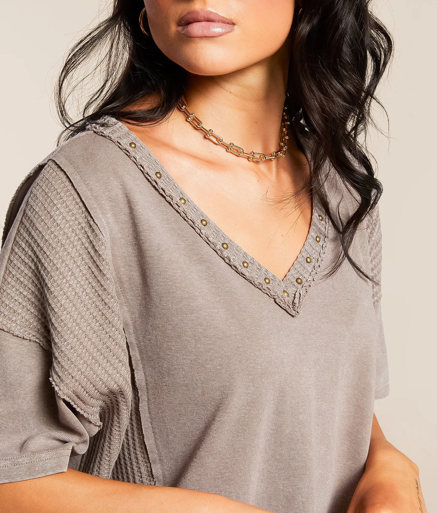 Gilded Intent Pieced Waffle Knit Washed Top Iron Outlet