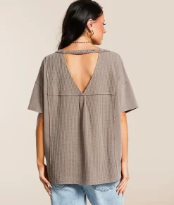 Gilded Intent Pieced Waffle Knit Washed Top Iron Outlet