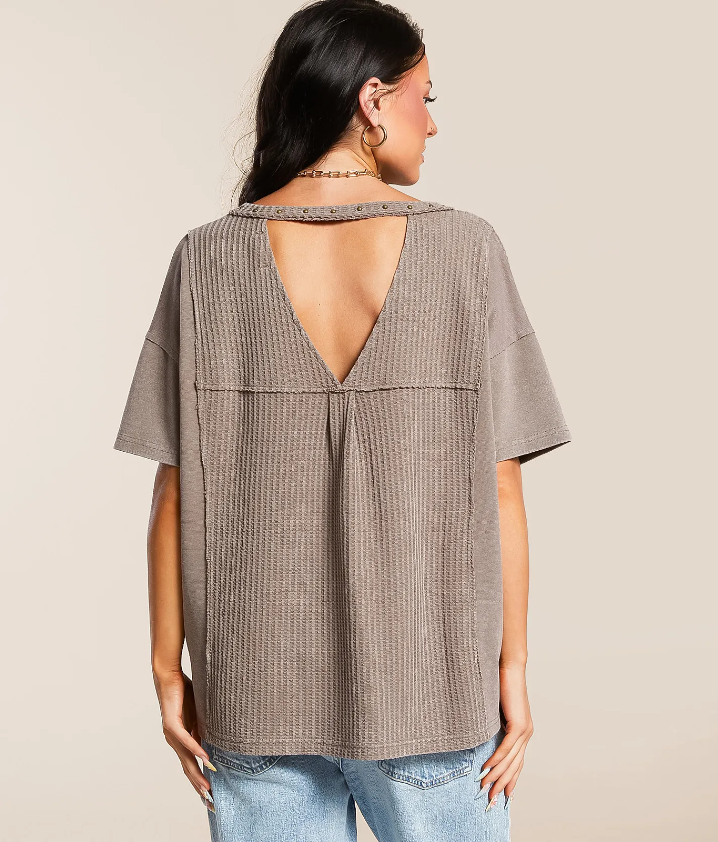 Gilded Intent Pieced Waffle Knit Washed Top Iron Outlet