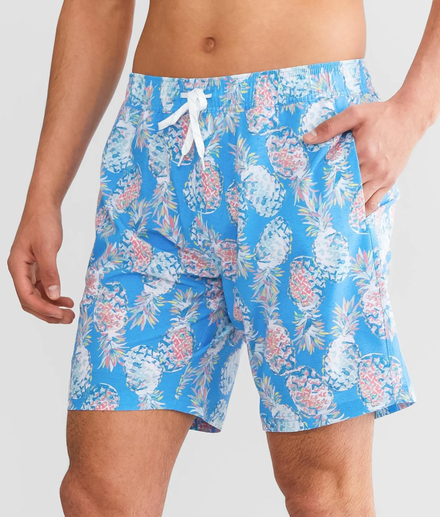 Departwest Pineapple Stretch Swim Trunks Neon Blue Hot