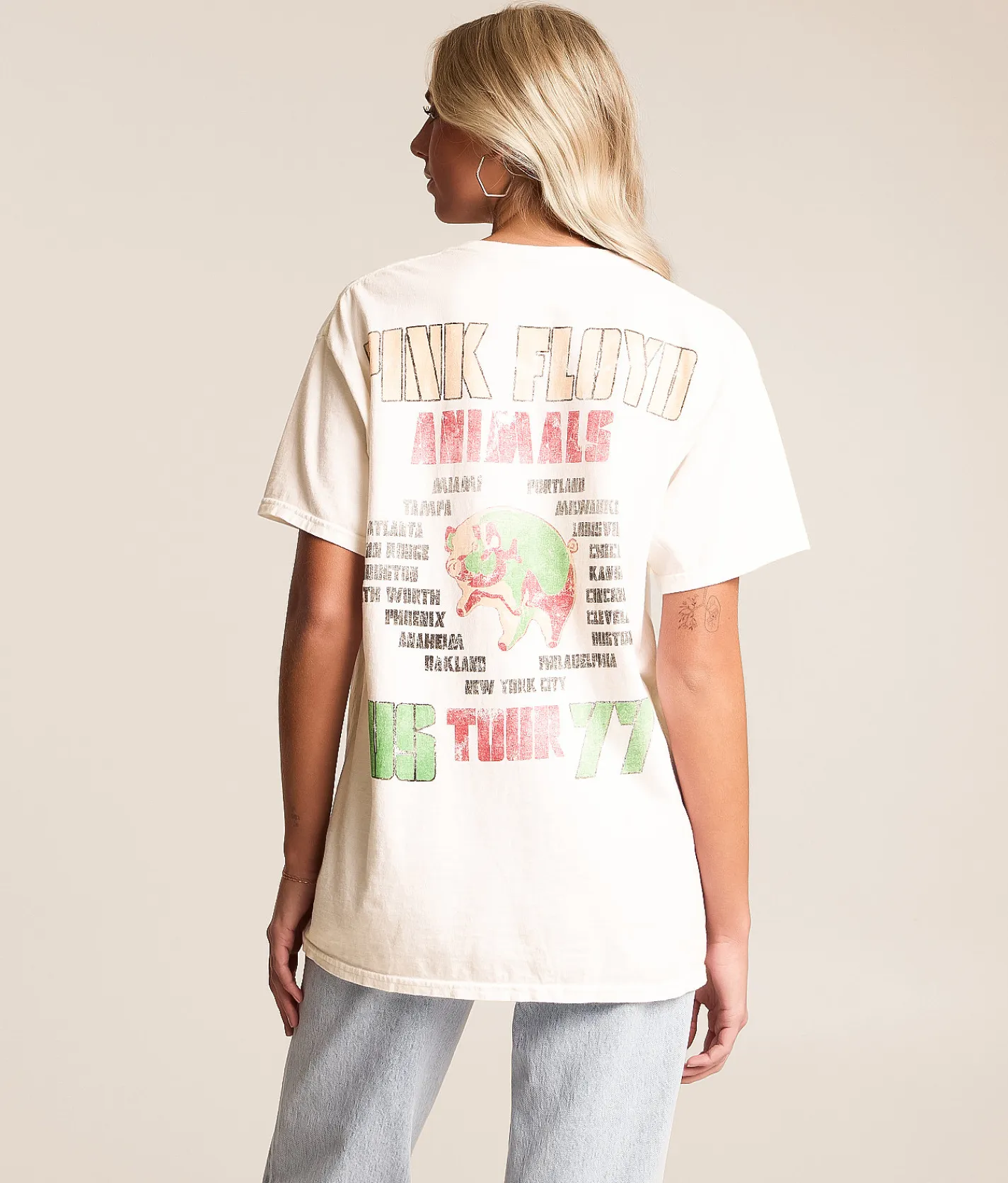 Merch Traffic Pink Floyd Animals Oversized Band T-Shirt White Sale