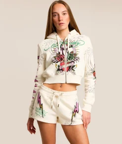 Tops | Ed Hardy Pink Panther Cropped Hoodie Ivory