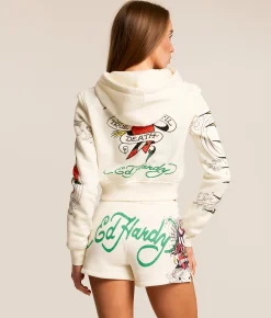 Tops | Ed Hardy Pink Panther Cropped Hoodie Ivory