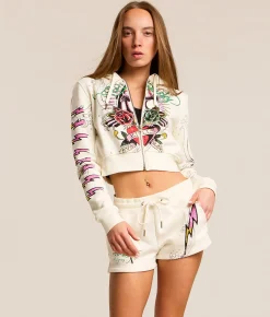 Tops | Ed Hardy Pink Panther Cropped Hoodie Ivory