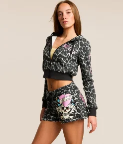 Ed Hardy Pink Skull Cropped Hoodie Black Leopard Best