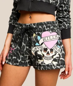 Bottoms|Shorts | Ed Hardy Pink Skull Leopard Print Short Black Leopard