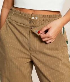 Gilded Intent Pinstriped Trouser Pant Taupe Green Sale