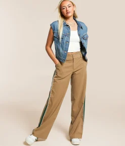 Gilded Intent Pinstriped Trouser Pant Taupe Green Sale