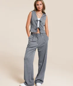 Sadie & Sage Pinstriped Vest Grey White Online